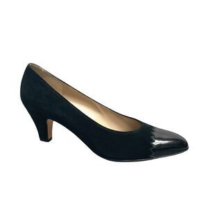 SALVATORE FERRAGAMO Suede Pumps Heel Shoes Patent Leather Black 8
